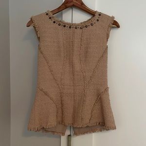 Rebecca Taylor Blush Pink Tweed Sleeveless Peplum Top Size 2